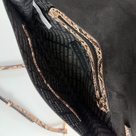 Steve Madden Women's Snake Skin Crossbody Purse Bag Handbag Gold Chain Strap - Picture 7 of 12